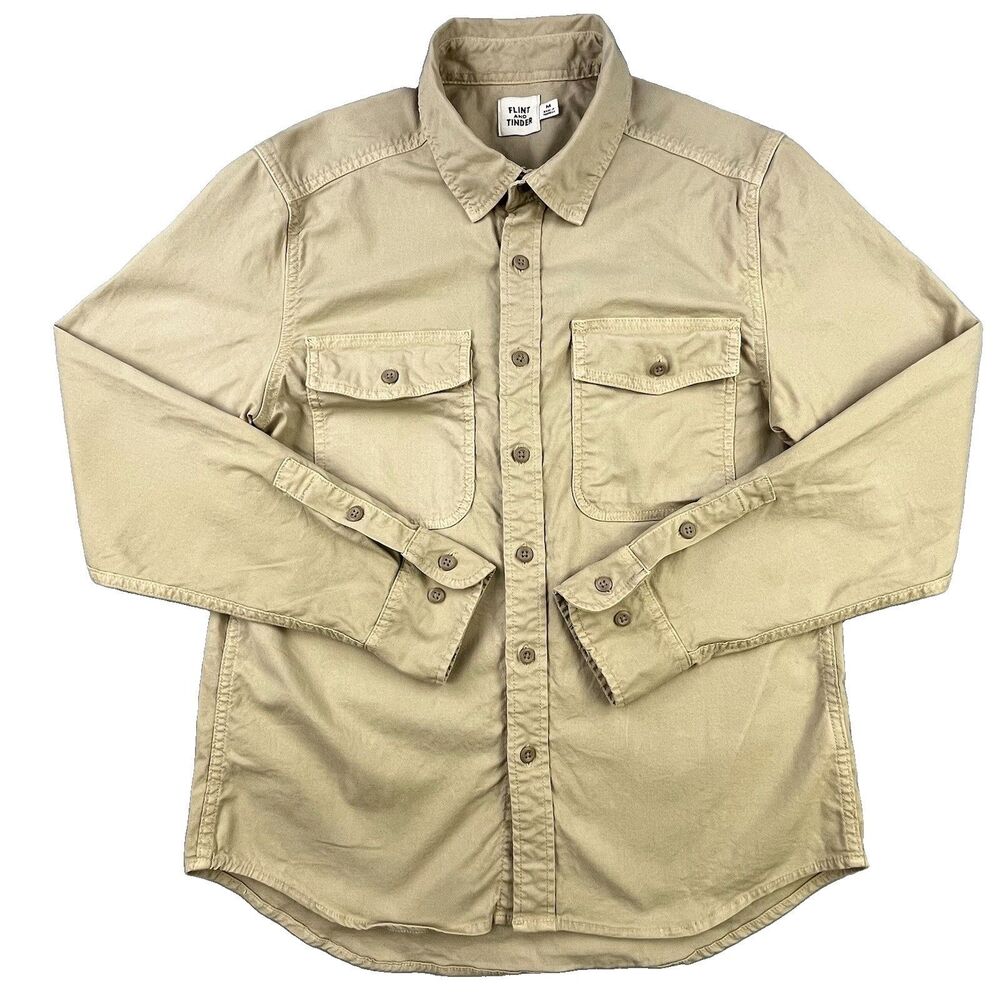 Flint and Tinder Stretch Canvas Expedition Shirt Men’s Medium Tan Chest Pockets - Picture 2 of 10